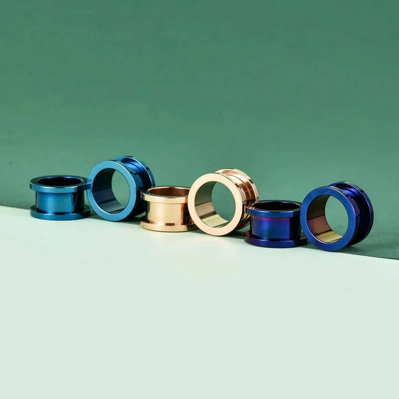 3 Pairs Stainless Steel Ear Gauges Color Ear Plugs Stretching Kit