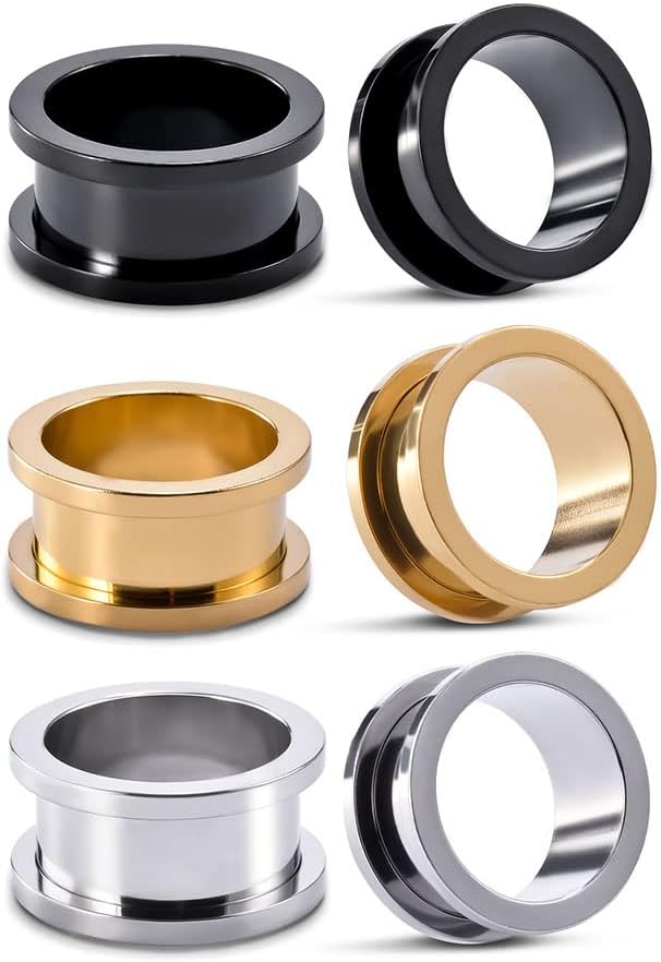 3 Pairs Stainless Steel Ear Gauges Color Ear Plugs Stretching Kit - QIAO CrystalQIAO CrystalQIAO Crystal