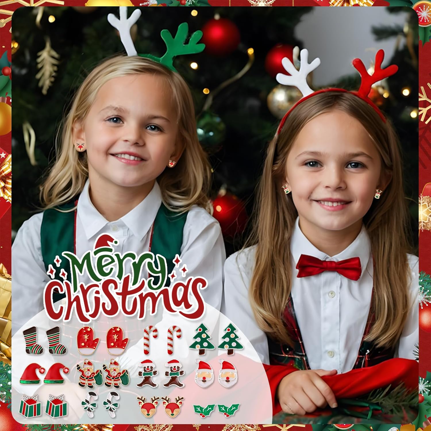 30 Pairs Christmas Earrings for Women, Xmas Gifts Holiday Cute Stud Earrings Hypoallergenic Christmas Tree Snowflake Bow Snowman Stocking Santa Claus Elk Stud Festive Party Jewelry Gifts - 我的商店我的商店我的商店