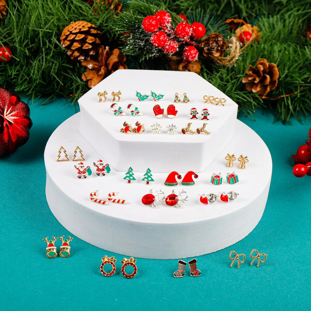 30 Pairs Christmas Earrings for Women, Xmas Gifts Holiday Cute Stud Earrings Hypoallergenic Christmas Tree Snowflake Bow Snowman Stocking Santa Claus Elk Stud Festive Party Jewelry Gifts - 我的商店我的商店我的商店