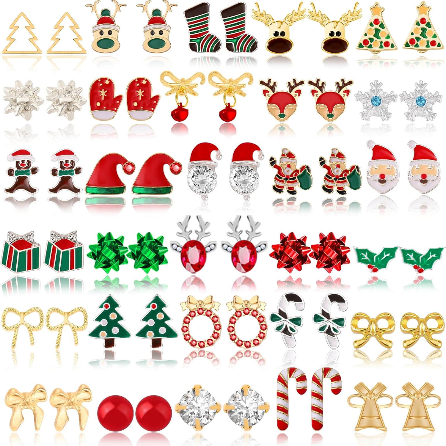 30 Pairs Christmas Earrings for Women, Xmas Gifts Holiday Cute Stud Earrings Hypoallergenic Christmas Tree Snowflake Bow Snowman Stocking Santa Claus Elk Stud Festive Party Jewelry Gifts - 我的商店我的商店我的商店