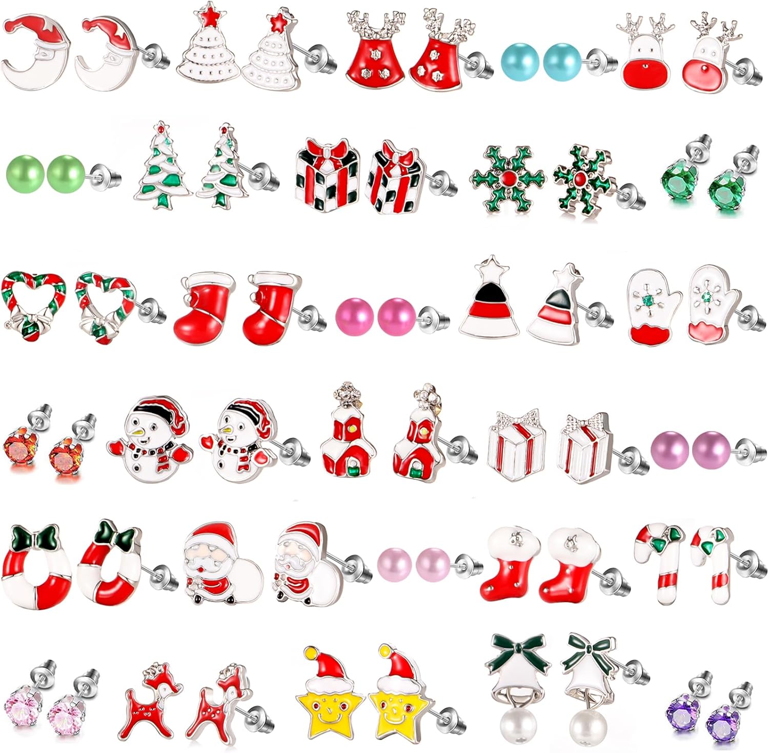 30 Pairs Hypoallergenic Earrings for Girls Sensitive Ears with Stainless Steel Post - Assorted Cute Stud Earrings for Teens Girls Women - QIAO Crystal我的商店QIAO Crystal