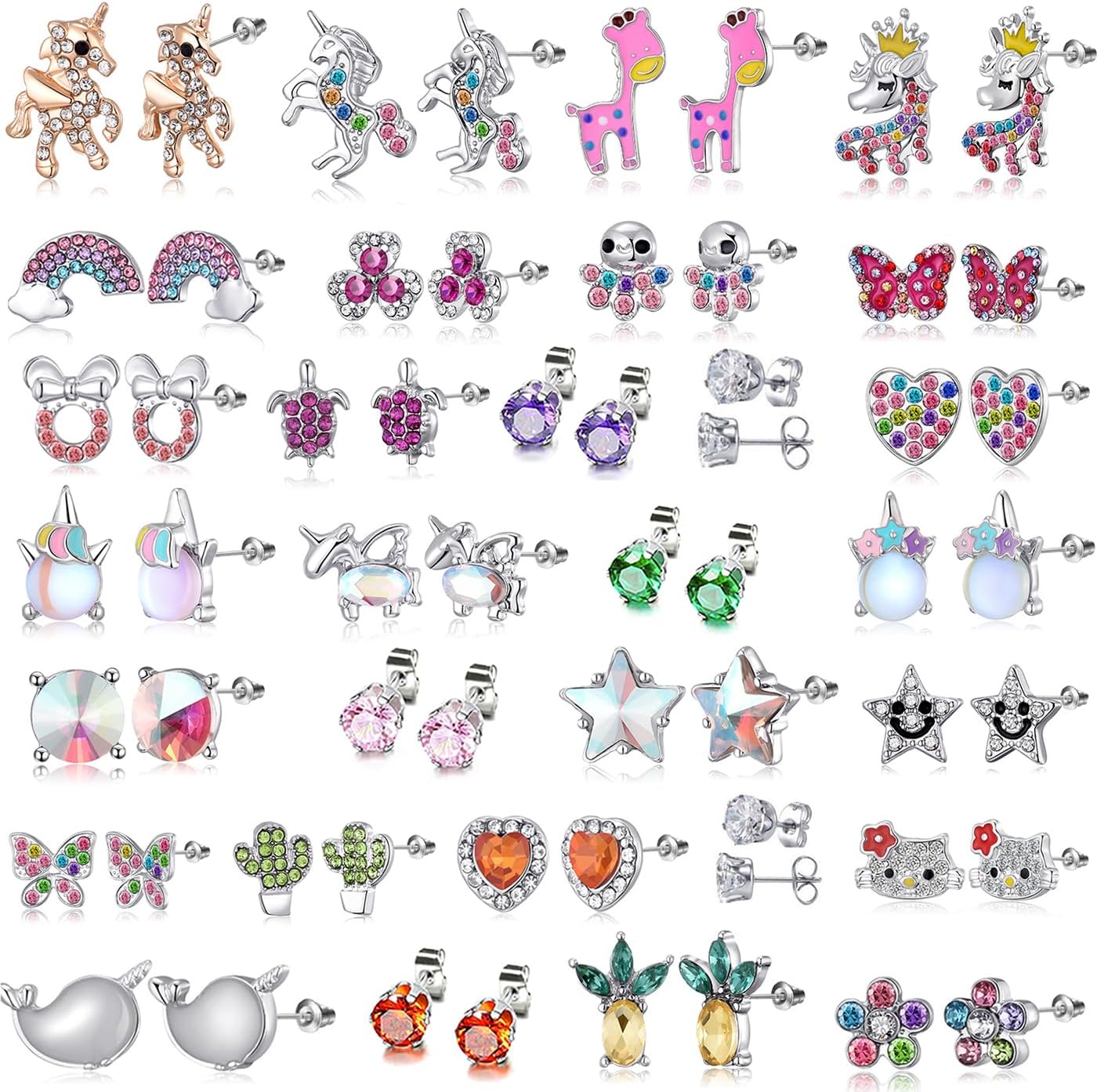 30 Pairs Hypoallergenic Earrings for Girls Sensitive Ears with Stainless Steel Post - Assorted Cute Stud Earrings for Teens Girls Women - QIAO Crystal我的商店QIAO Crystal