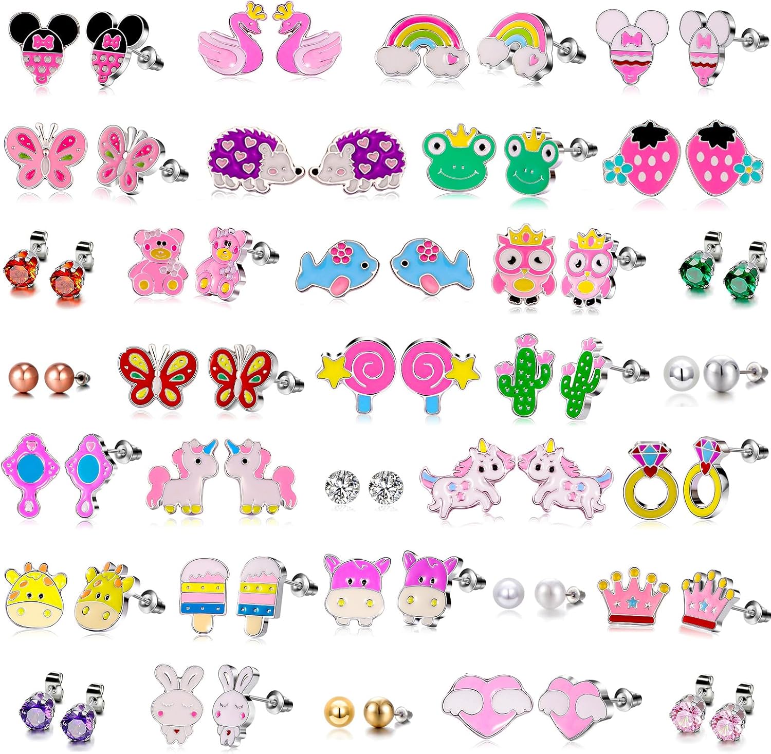 30 Pairs Hypoallergenic Earrings for Girls Sensitive Ears with Stainless Steel Post - Assorted Cute Stud Earrings for Teens Girls Women - QIAO Crystal我的商店QIAO Crystal
