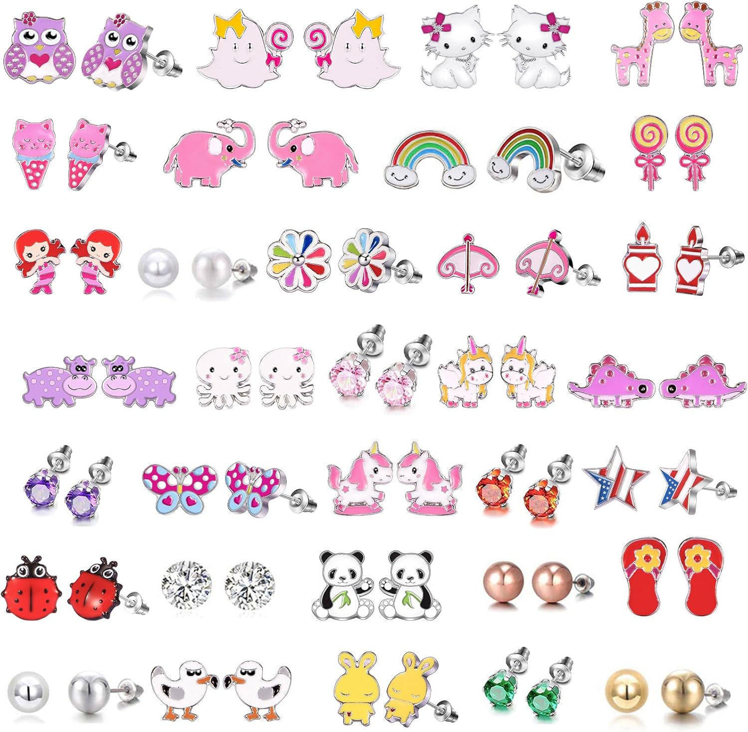 30 Pairs Hypoallergenic Earrings for Girls Sensitive Ears with Stainless Steel Post - Assorted Cute Stud Earrings for Teens Girls Women - QIAO Crystal我的商店QIAO Crystal