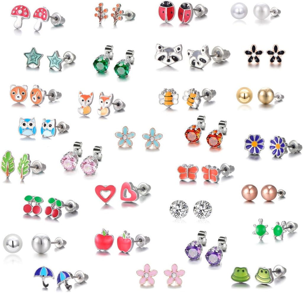 30 Pairs Hypoallergenic Earrings for Girls Sensitive Ears with Stainless Steel Post - Assorted Cute Stud Earrings for Teens Girls Women - QIAO Crystal我的商店QIAO Crystal