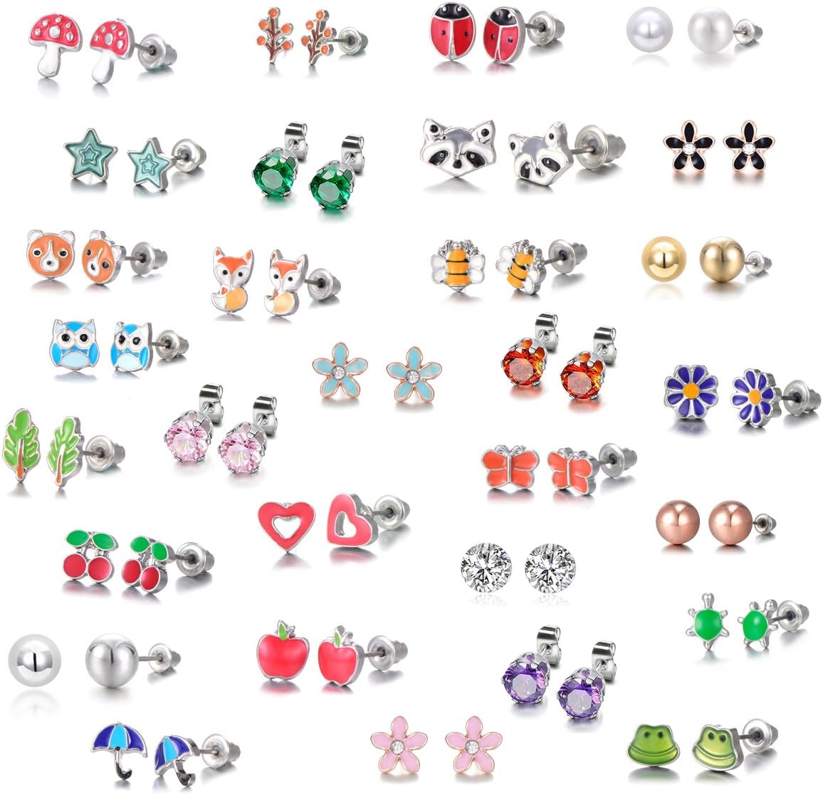 30 Pairs Hypoallergenic Earrings for Girls Sensitive Ears with Stainless Steel Post - Assorted Cute Stud Earrings for Teens Girls Women - QIAO Crystal我的商店QIAO Crystal