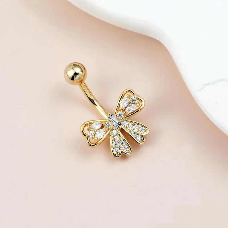 316L Surgical Steel Belly Navel Barbell Sparkle Bowknot Navel Piercing Jewelry Gold Silver