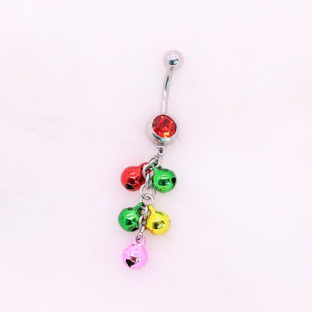 316L 2 PCS Christmas Dangle Mistletoe Belly Button Rings 14G Stainless Steel Jingling Bell Navel Rings for Women Belly Piercing Jewelry - 我的商店我的商店我的商店
