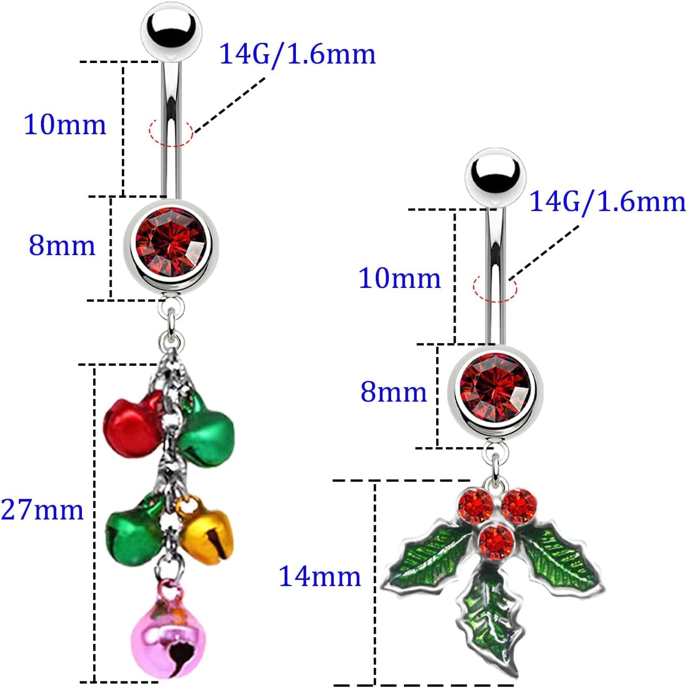 316l-2-pcs-christmas-dangle-mistletoe-belly-button-rings-14g-stainless-steel-jingling-bell-navel-rings-for-women-belly-piercing-jewelry-size