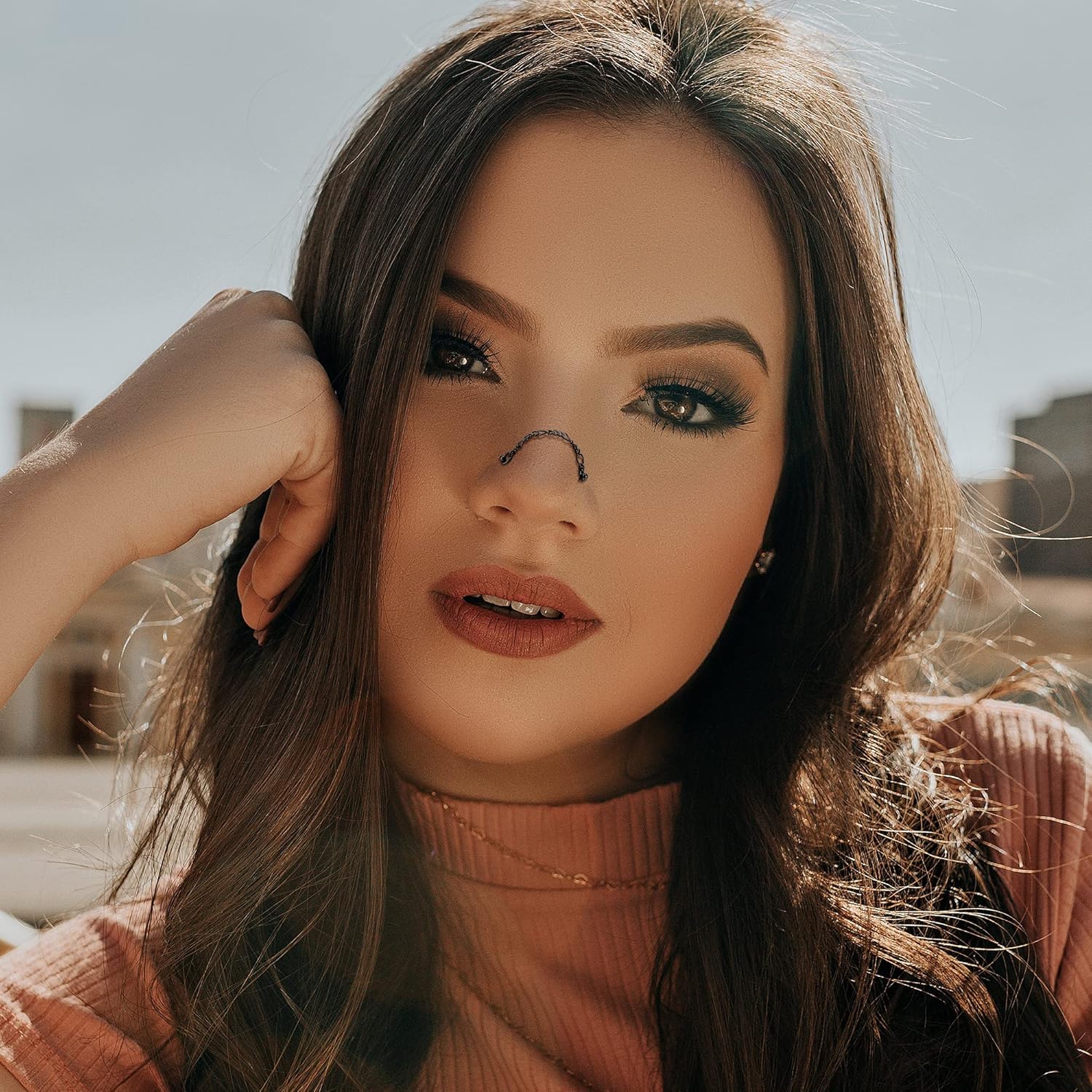 316L Stainless Steel 20G Nose Ring Chains CZ Nose Studs with Chains Nose Stud Chain - QIAO CrystalQIAO CrystalQIAO Crystal