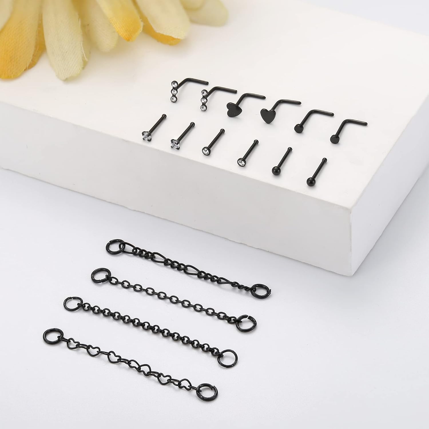 316L Stainless Steel 20G Nose Ring Chains CZ Nose Studs with Chains Nose Stud Chain - QIAO CrystalQIAO CrystalQIAO Crystal