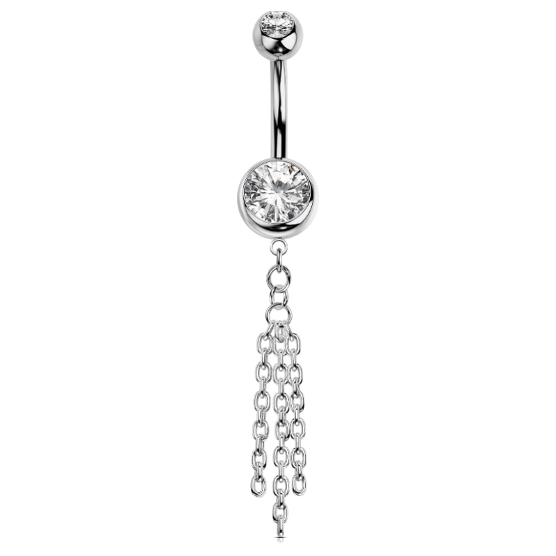 316L Stainless Steel Belly Button Ring, 14G Chain Dangle with CZ Crystal Navel Belly Rings for Women, 10MM Navel Piercing Jewelry, Body Piercing Jewelry Barbells - QIAO Crystal我的商店QIAO Crystal
