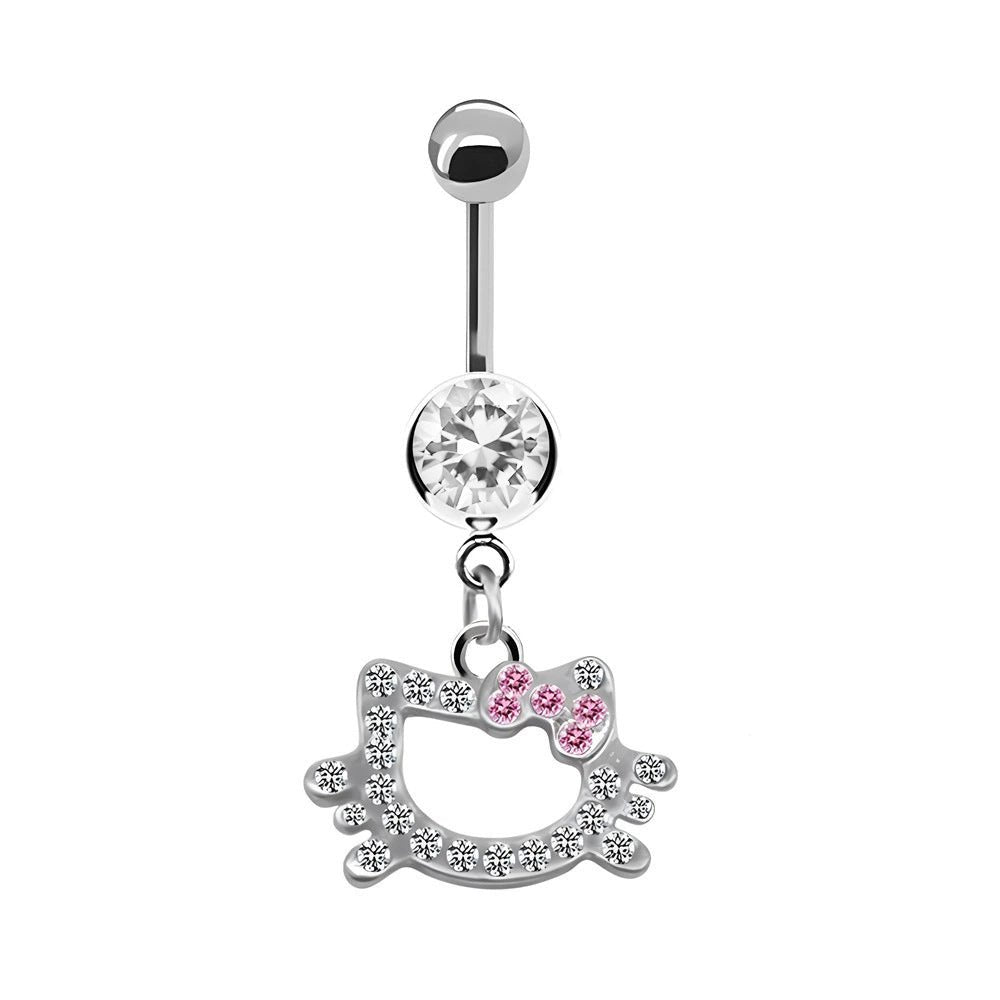 316L Stainless Steel CZ Crystal KT Cat Head Belly Button Ring - QIAO Crystal我的商店QIAO Crystal