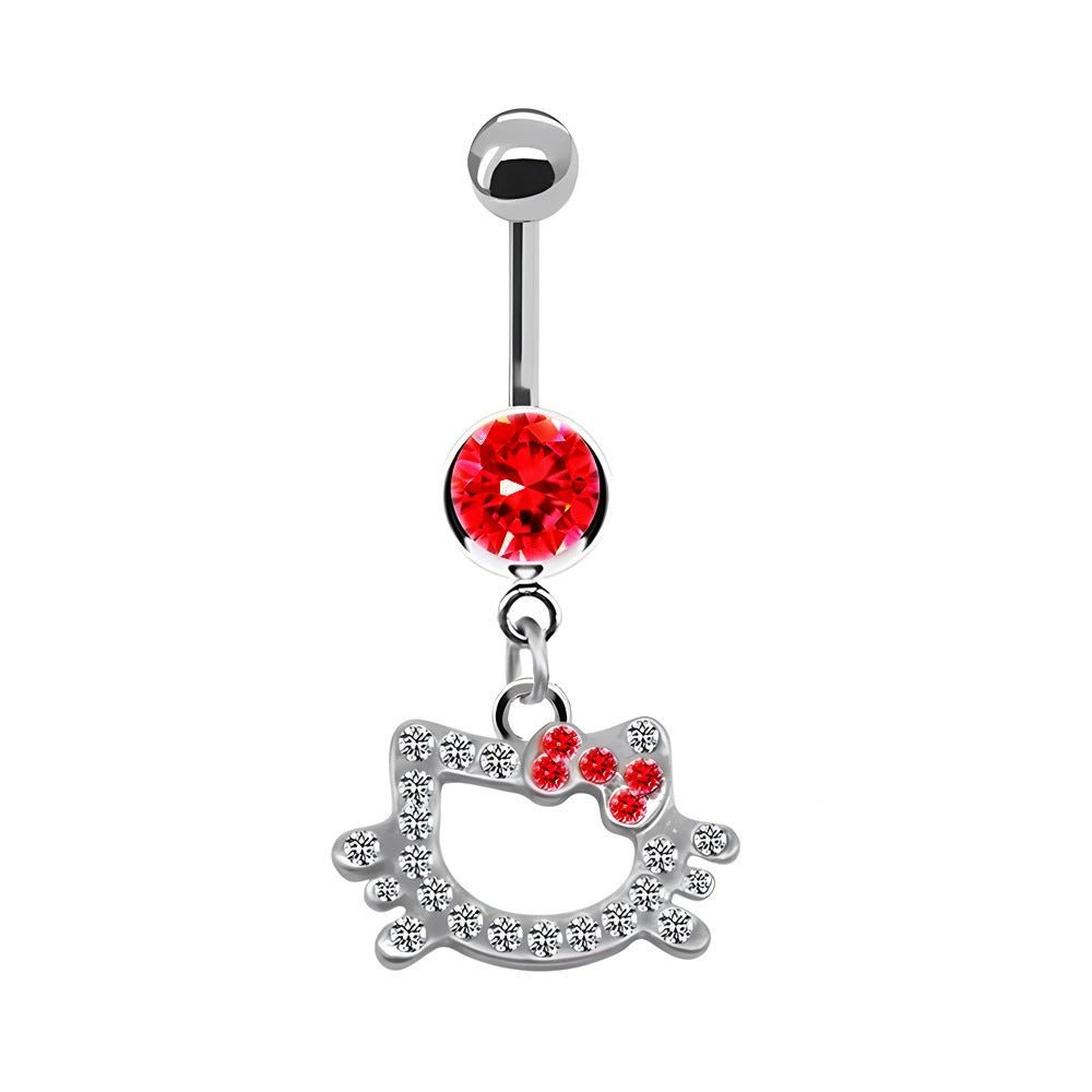 316L Stainless Steel CZ Crystal KT Cat Head Belly Button Ring - QIAO Crystal我的商店QIAO Crystal