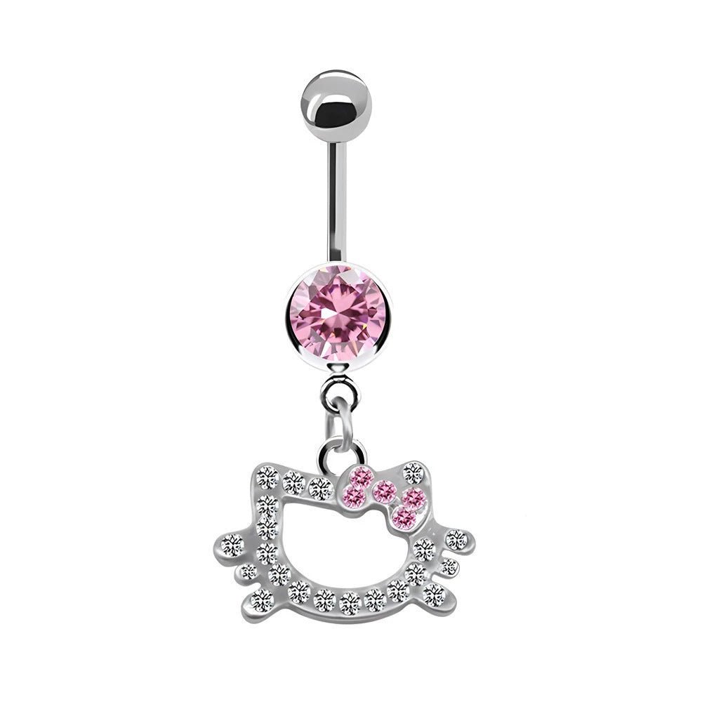 316L Stainless Steel CZ Crystal KT Cat Head Belly Button Ring - QIAO Crystal我的商店QIAO Crystal