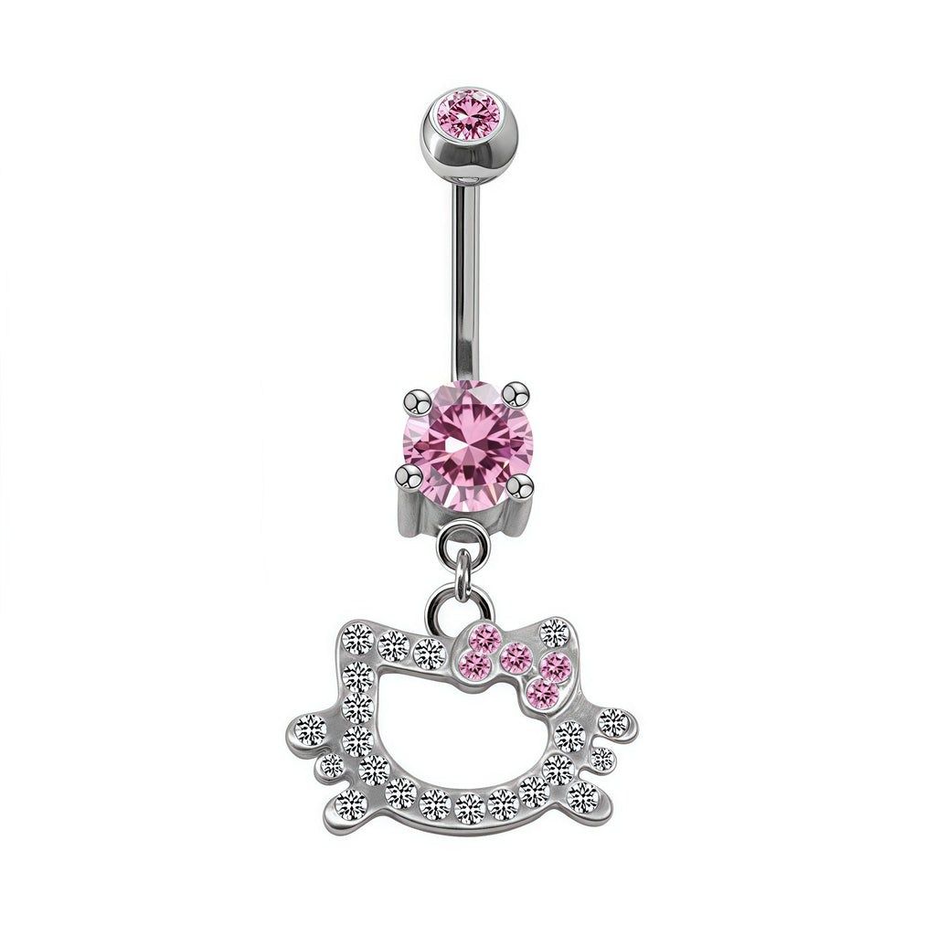 316L Stainless Steel CZ Crystal KT Cat Head Belly Button Ring - QIAO Crystal我的商店QIAO Crystal