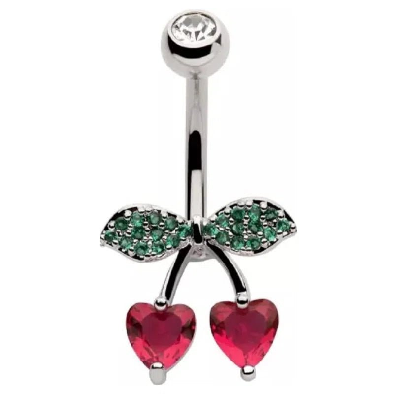 316L Stainless Steel Red CZ Crystal Heart Shaped Cherry Belly Button Ring - QIAO CrystalQIAO CrystalQIAO Crystal