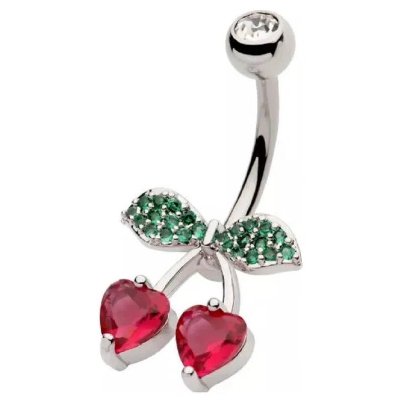 316L Stainless Steel Red CZ Crystal Heart Shaped Cherry Belly Button Ring - QIAO CrystalQIAO CrystalQIAO Crystal