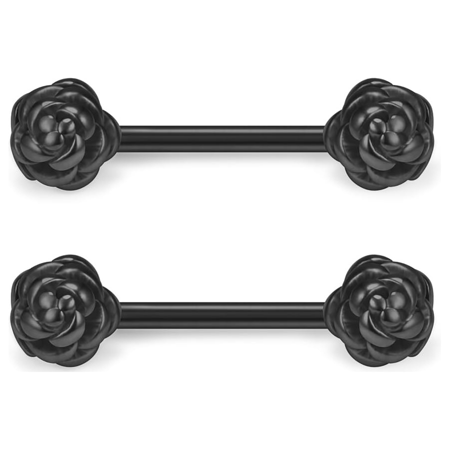 316L Stainless Steel Vintga Flower Rose Nipple Shield Barbell Ring Bar Body Piercing 14G 2 - 12PCS - QIAO CrystalQIAO CrystalQIAO Crystal
