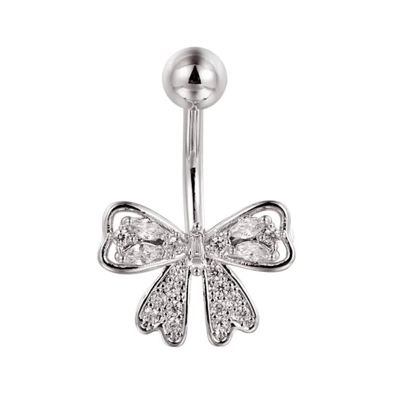316L Surgical Steel Belly Navel Barbell Sparkle Bowknot Navel Piercing Jewelry Gold Silver - QIAO CrystalQIAO CrystalQIAO Crystal