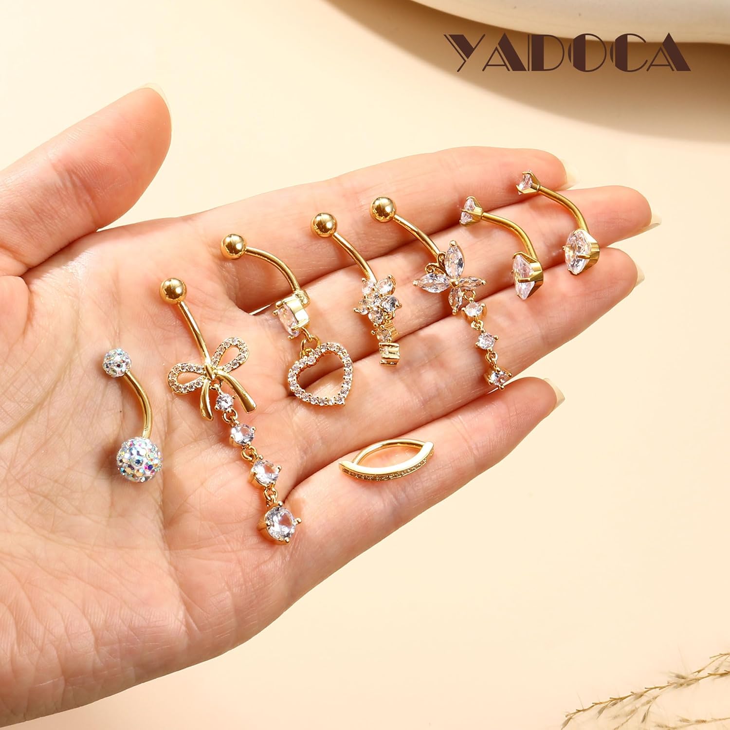 316L Surgical Steel Gold Dangle Belly Button Ring for Women Silver Dangly Belly Rings 14G Hypoallergenic Navel Belly Button Piercing Jewelry Bow Heart 10mm/12mm Barbell Length - 我的商店我的商店我的商店