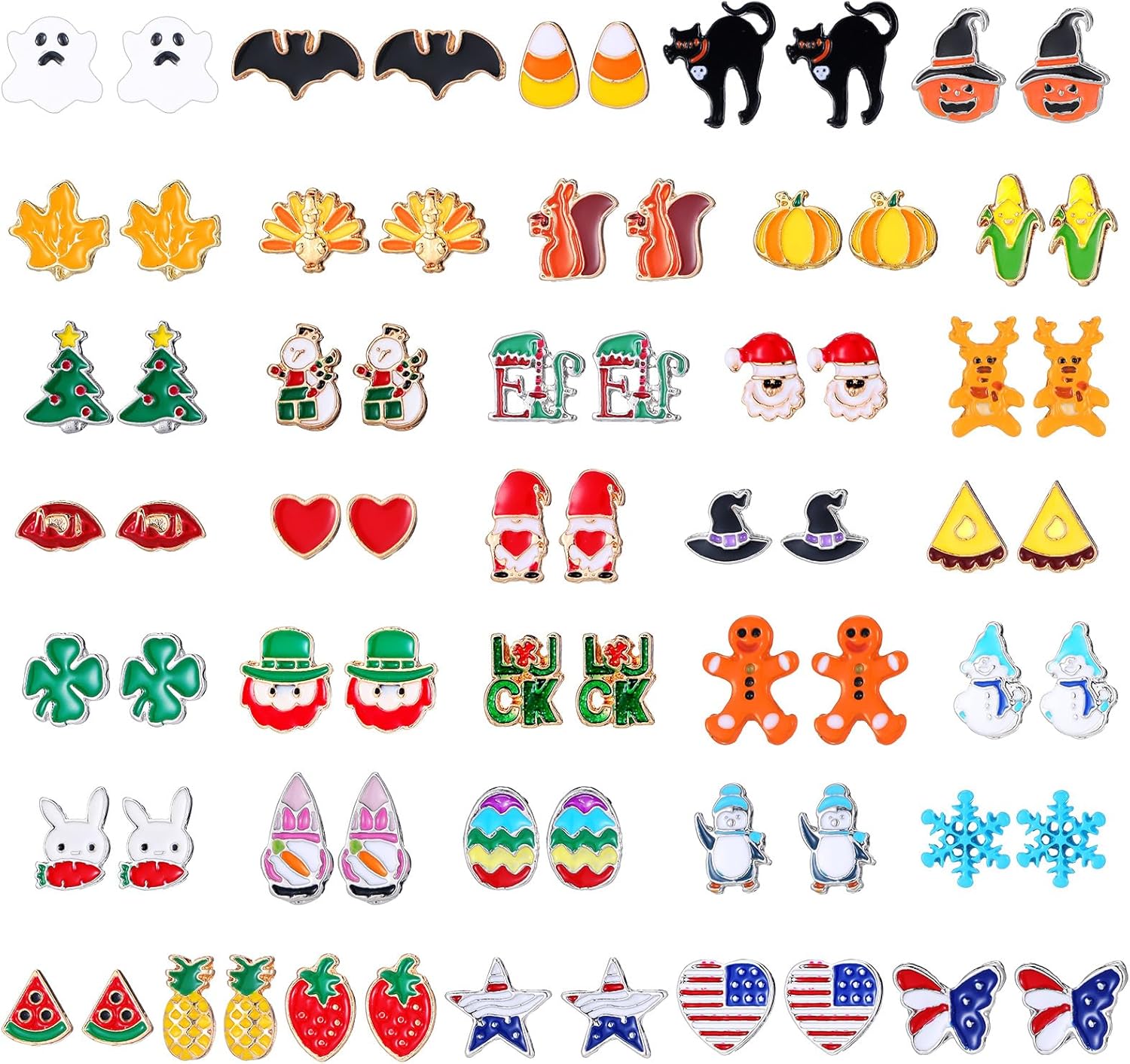 36 Pairs Holiday Earrings Variety Pack Halloween Christmas Fall Thanksgiving Gifts for Women Teacher Party Favors - QIAO Crystal我的商店QIAO Crystal