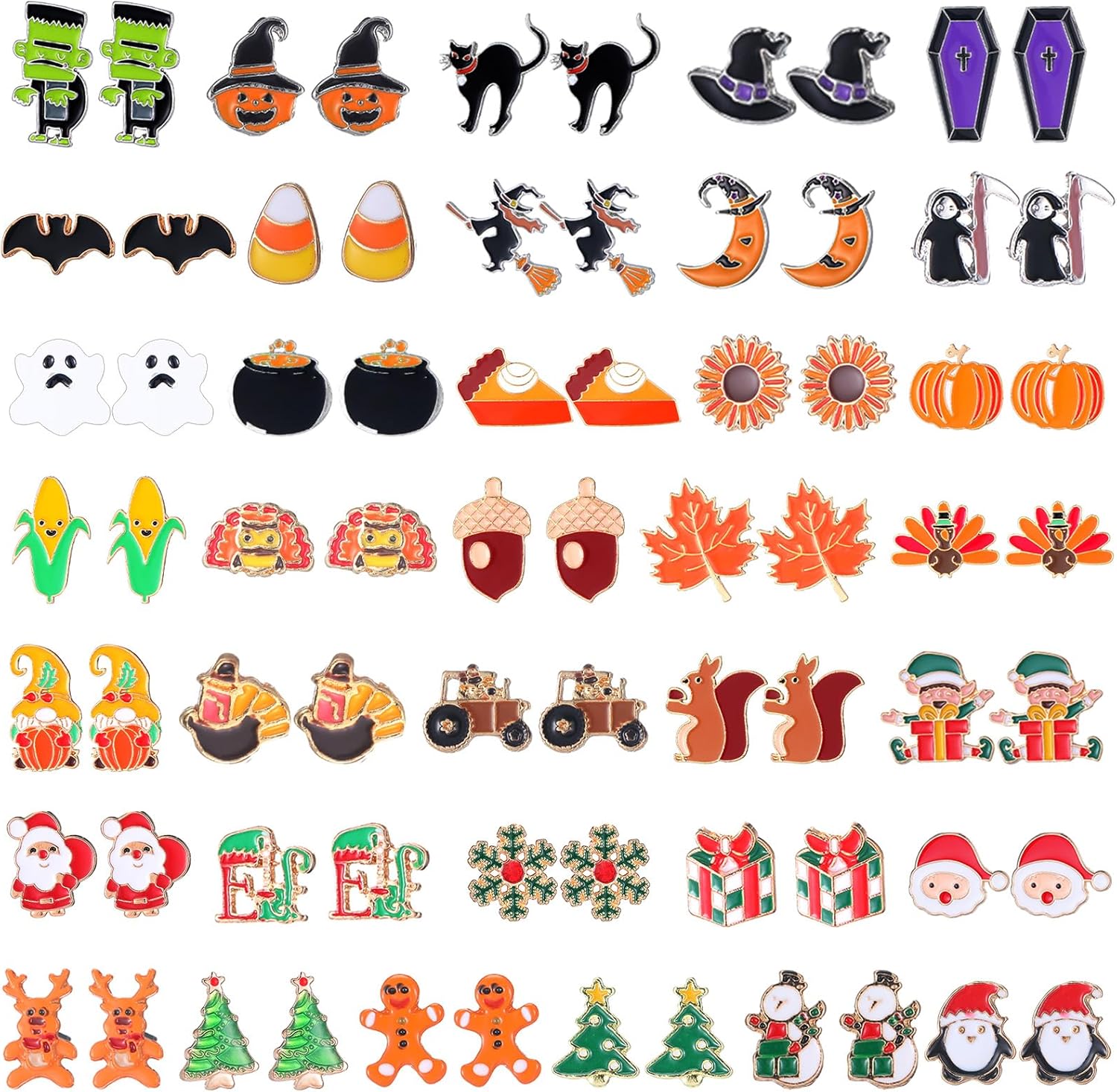 36 Pairs Holiday Earrings Variety Pack Halloween Christmas Fall Thanksgiving Gifts for Women Teacher Party Favors - QIAO Crystal我的商店QIAO Crystal