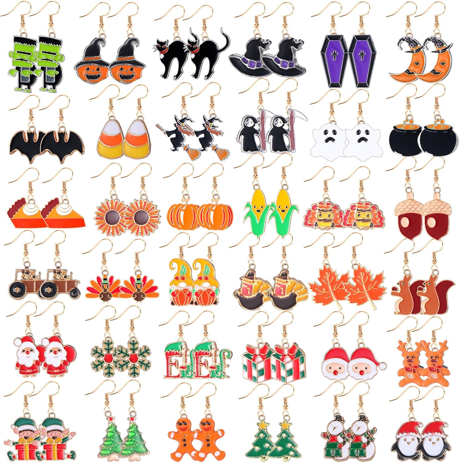 36 Pairs Holiday Earrings Variety Pack Halloween Christmas Fall Thanksgiving Gifts for Women Teacher Party Favors - QIAO Crystal我的商店QIAO Crystal