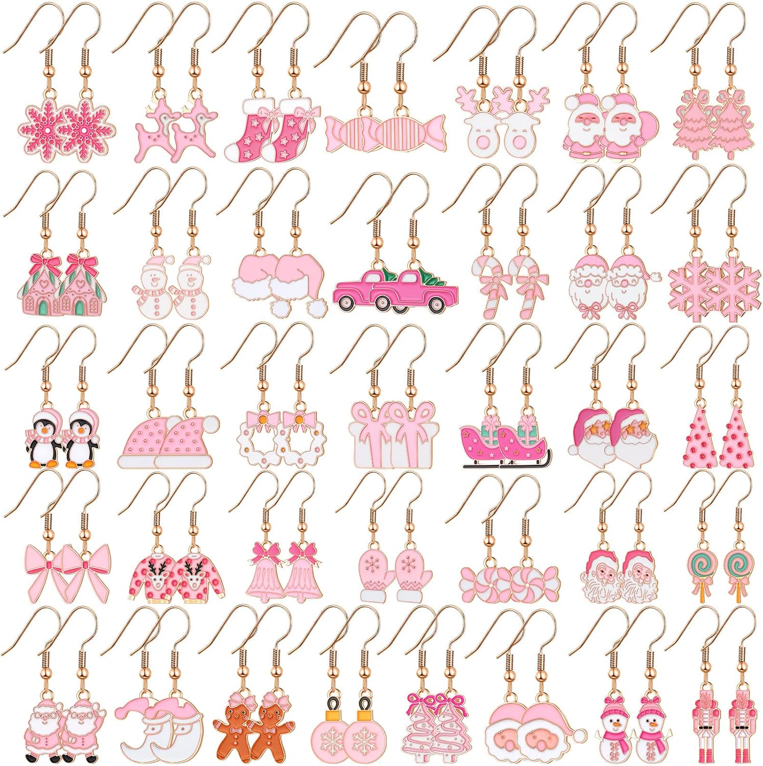 36 Pairs Pink Christmas Earrings Bulk for Women Funny Weird Dangle Drop Earrings Studs Cute Xmas Gifts Jewelry Sets - 我的商店我的商店我的商店