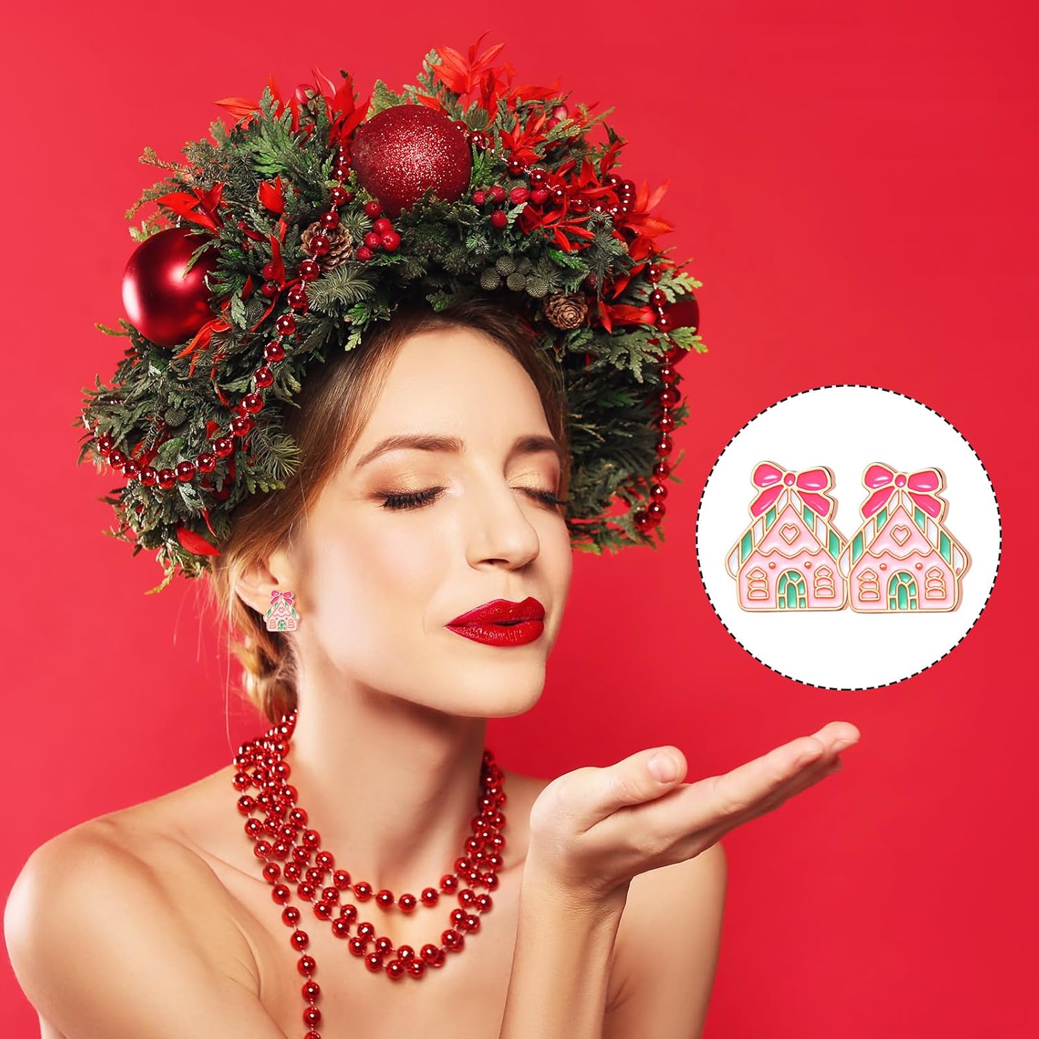 36 Pairs Pink Christmas Earrings Bulk for Women Funny Weird Dangle Drop Earrings Studs Cute Xmas Gifts Jewelry Sets - 我的商店我的商店我的商店