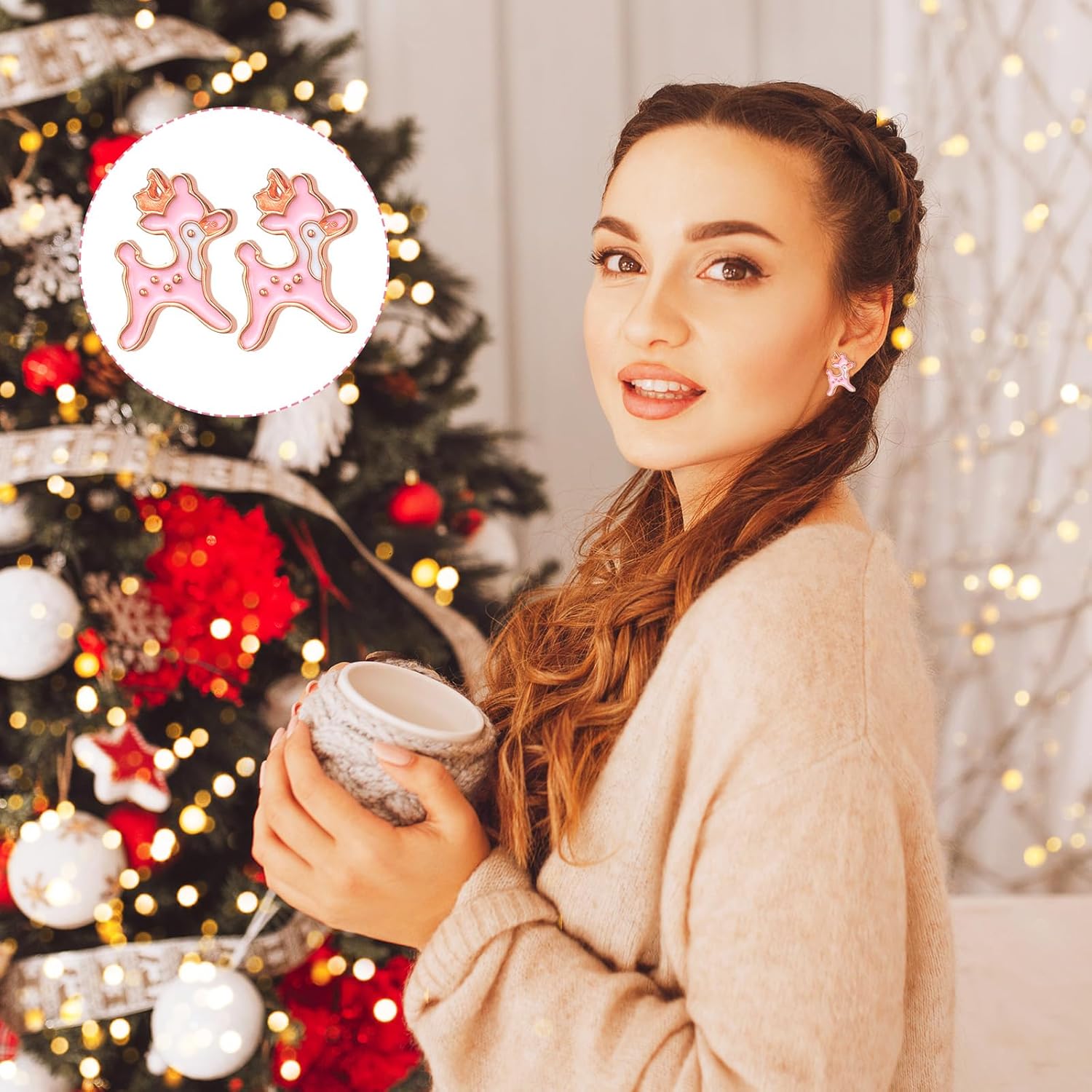 36 Pairs Pink Christmas Earrings Bulk for Women Funny Weird Dangle Drop Earrings Studs Cute Xmas Gifts Jewelry Sets - 我的商店我的商店我的商店