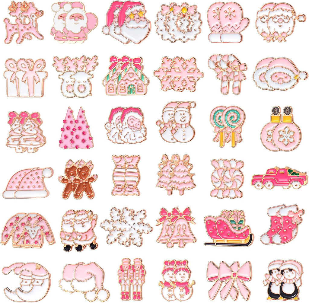 36 Pairs Pink Christmas Earrings Bulk for Women Funny Weird Dangle Drop Earrings Studs Cute Xmas Gifts Jewelry Sets - 我的商店我的商店我的商店