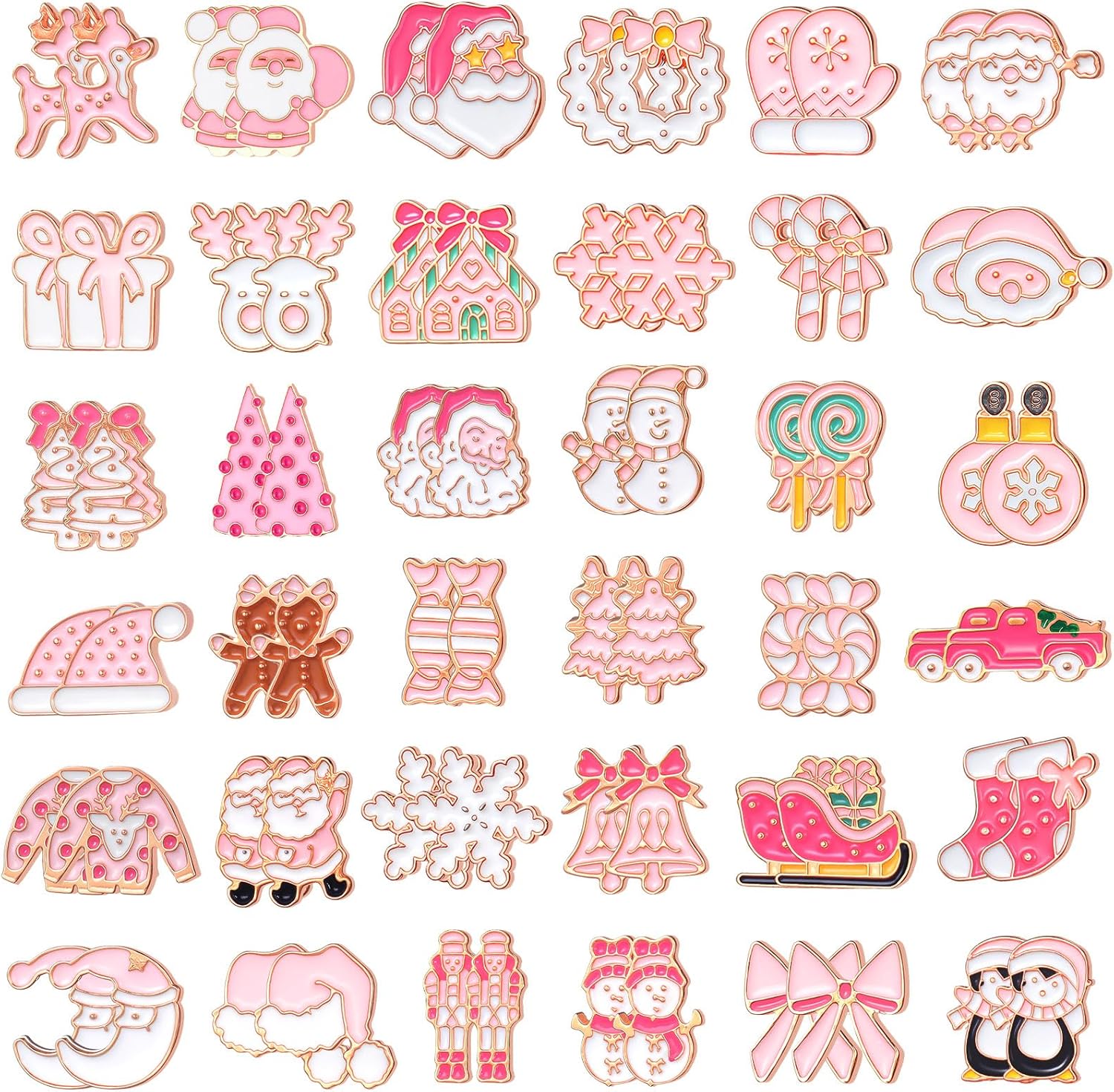 36 Pairs Pink Christmas Earrings Bulk for Women Funny Weird Dangle Drop Earrings Studs Cute Xmas Gifts Jewelry Sets - 我的商店我的商店我的商店
