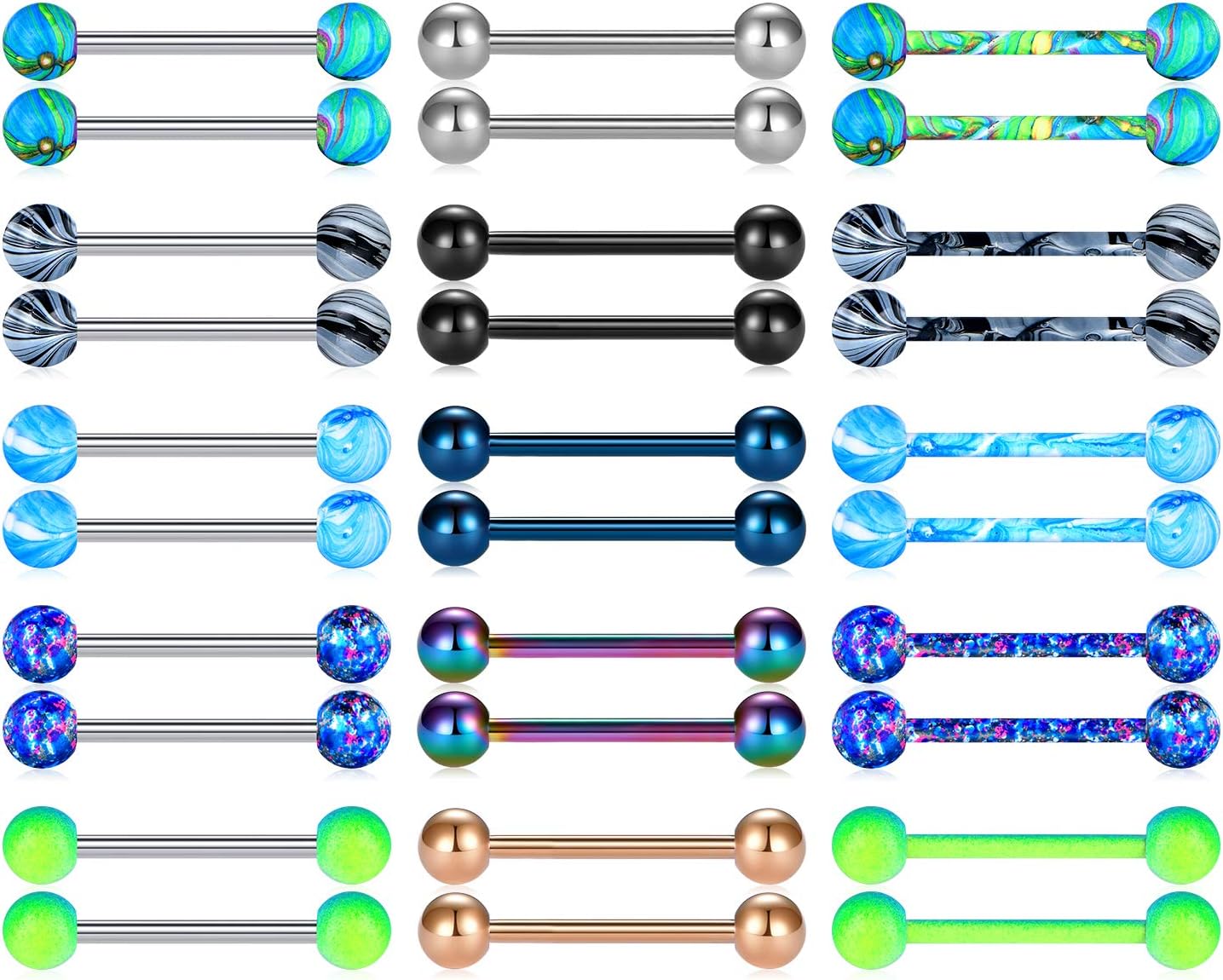 36Pcs Stainless Steel Nipple Rings Tongue Rings Straight Barbell Bars Piercing 14mm 16mm 18mm in Length for Women Men - QIAO CrystalQIAO CrystalQIAO Crystal