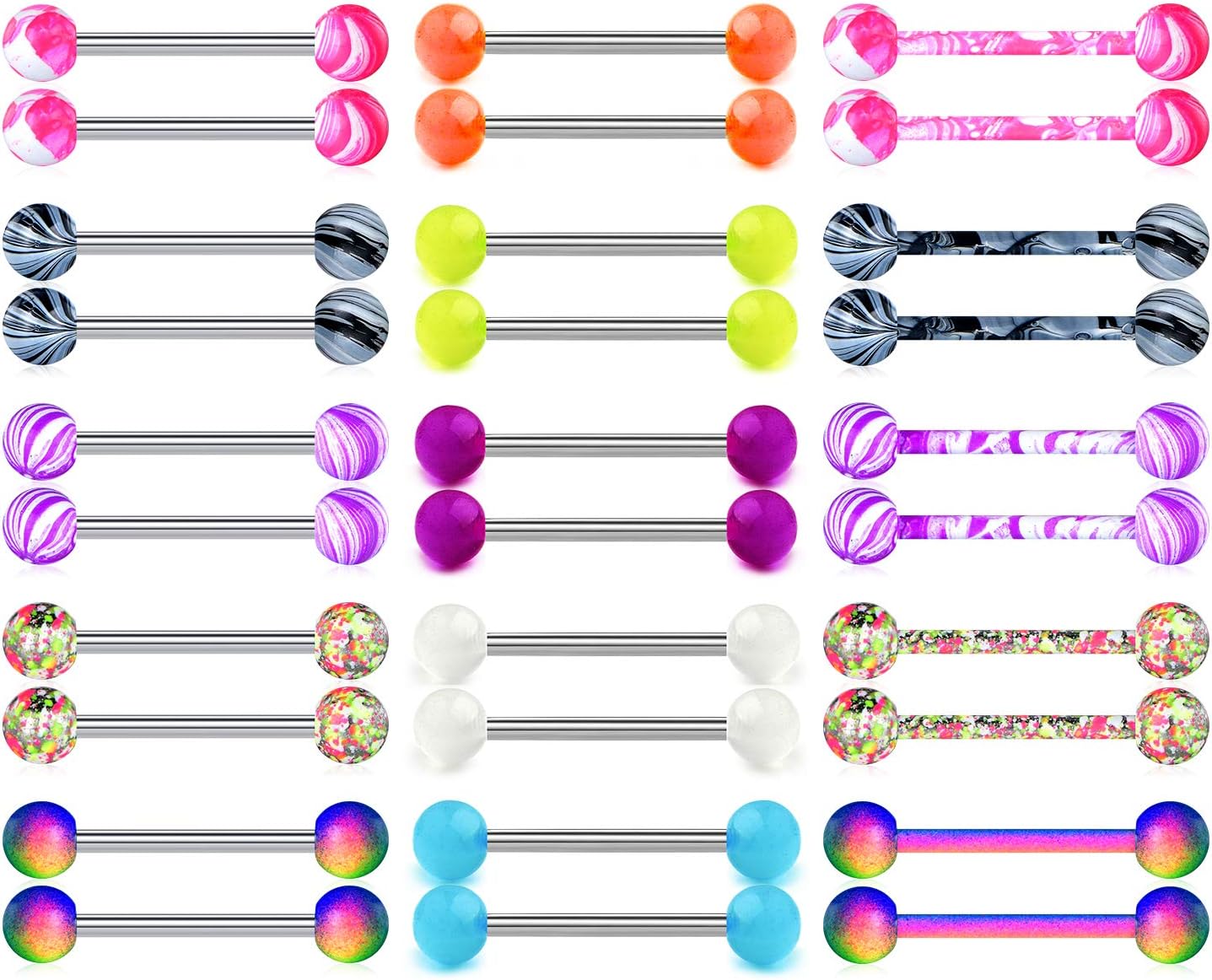 36Pcs Stainless Steel Nipple Rings Tongue Rings Straight Barbell Bars Piercing 14mm 16mm 18mm in Length for Women Men - QIAO CrystalQIAO CrystalQIAO Crystal