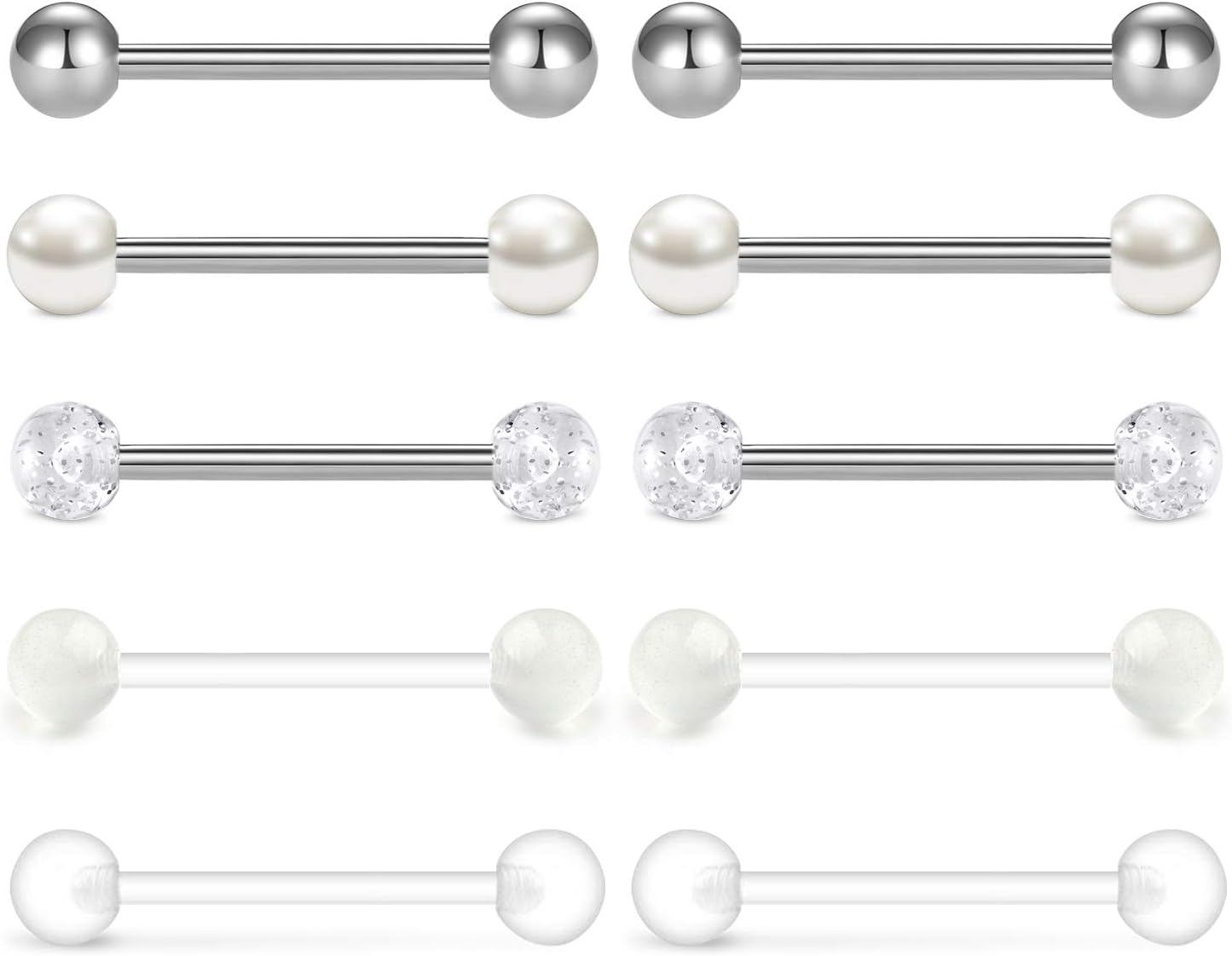 36Pcs Stainless Steel Nipple Rings Tongue Rings Straight Barbell Bars Piercing 14mm 16mm 18mm in Length for Women Men - QIAO CrystalQIAO CrystalQIAO Crystal