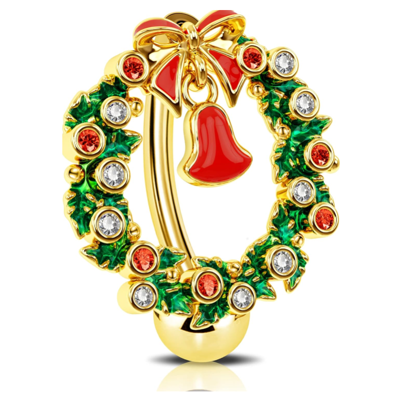 Christmas Reverse Belly Button Ring Top Down Belly Ring 14G Navel Ring Surgical Steel Navel Piercing Jewelry Belly Piercing for Women Men