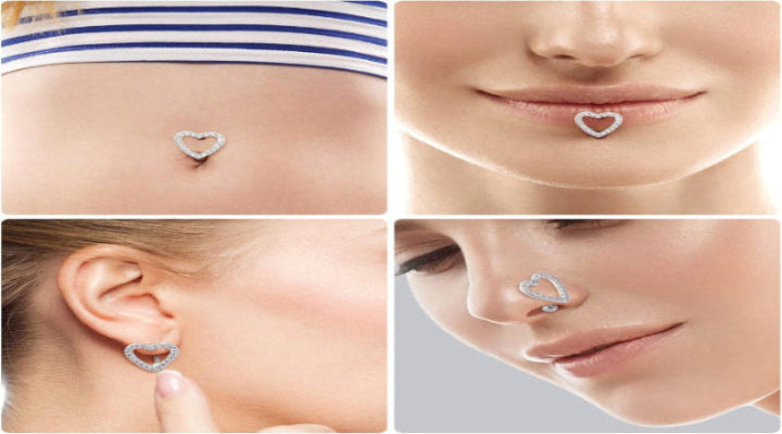 3Pcs Heart Belly Button Rings, Hypoallergenic Surgical Steel Belly Rings, 14G Pave CZ Crystal Rhinestone Reverse Hinged Top Down Belly Button Rings for Woman - 我的商店我的商店我的商店