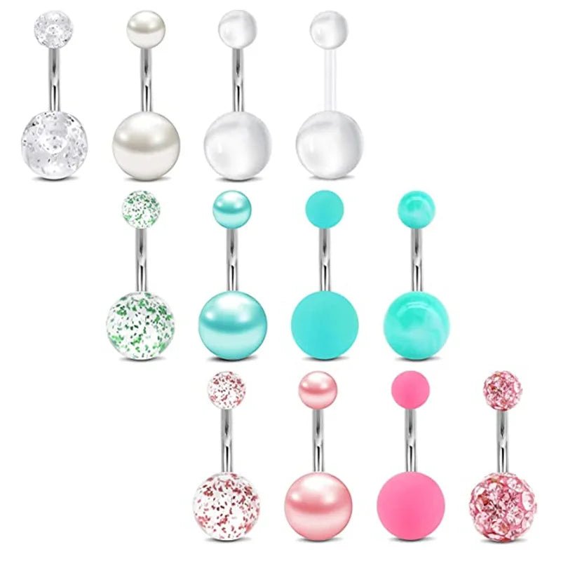 4 Combinations 316L Stainless Steel Nails Double Diamond Pearl Acrylic Glitter Sheet Rubber Frosted Body Jewelry - QIAO CrystalQIAO CrystalQIAO Crystal