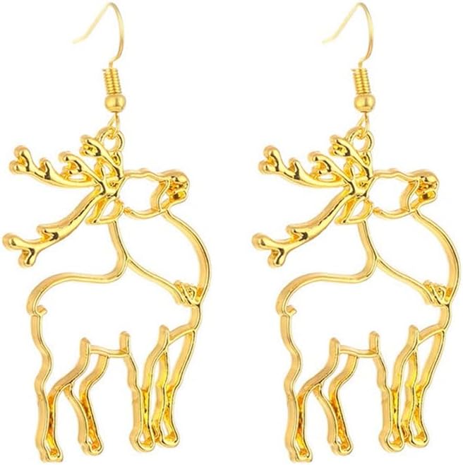 4 Pairs Abstract Gold Fun Statement Elk Christmas Tree Santa Bell Shaped Earrings Geometric Hollow Out Face Body Ethnic Dangle Stud Earrings - QIAO Crystal我的商店QIAO Crystal
