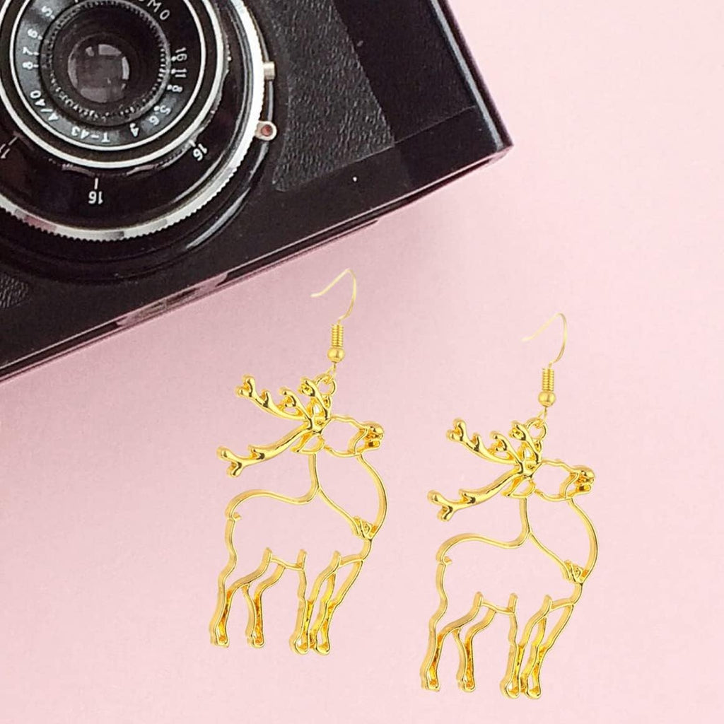 4 Pairs Abstract Gold Fun Statement Elk Christmas Tree Santa Bell Shaped Earrings Geometric Hollow Out Face Body Ethnic Dangle Stud Earrings - QIAO Crystal我的商店QIAO Crystal