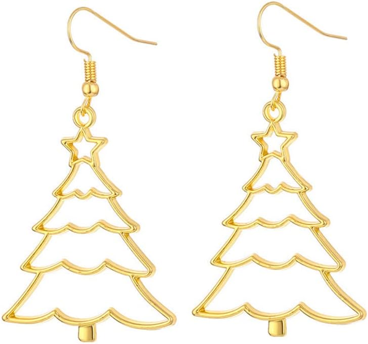 4 Pairs Abstract Gold Fun Statement Elk Christmas Tree Santa Bell Shaped Earrings Geometric Hollow Out Face Body Ethnic Dangle Stud Earrings - QIAO Crystal我的商店QIAO Crystal