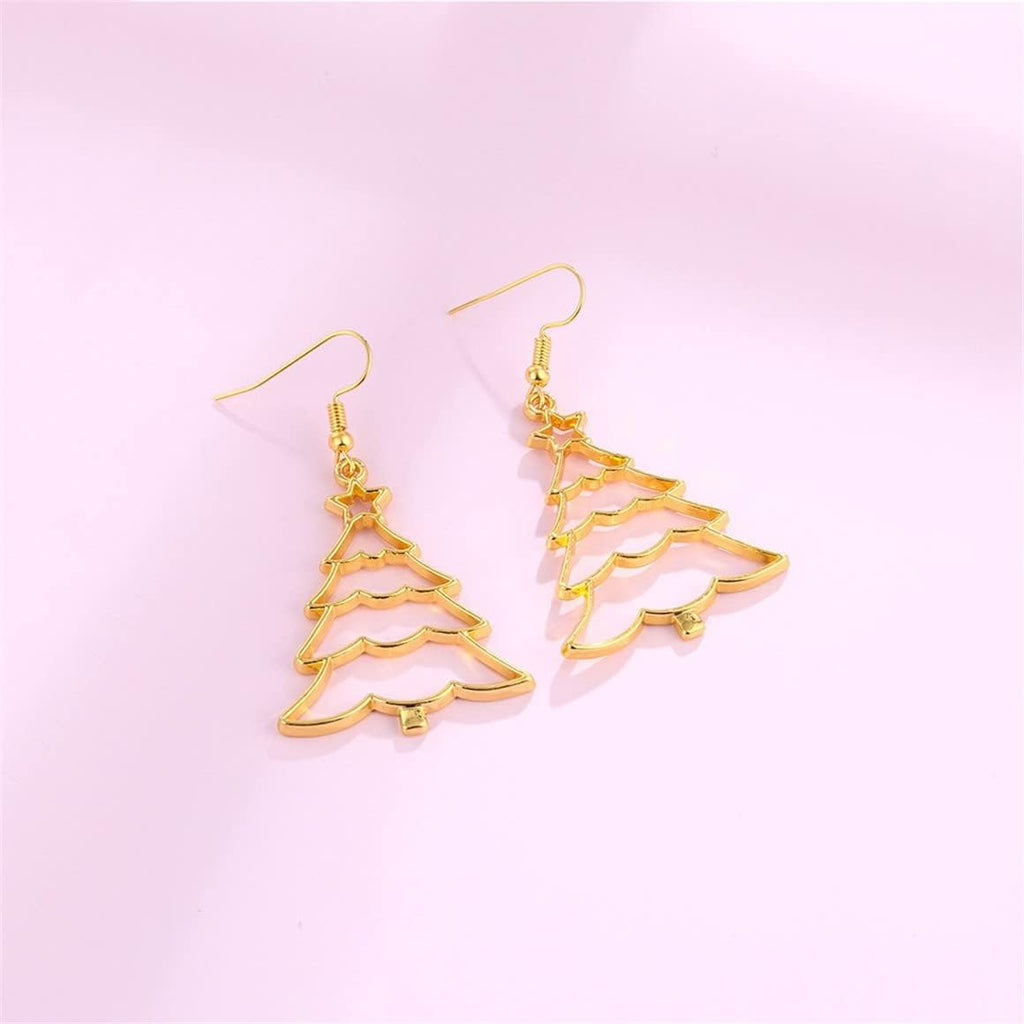 4 Pairs Abstract Gold Fun Statement Elk Christmas Tree Santa Bell Shaped Earrings Geometric Hollow Out Face Body Ethnic Dangle Stud Earrings - QIAO Crystal我的商店QIAO Crystal
