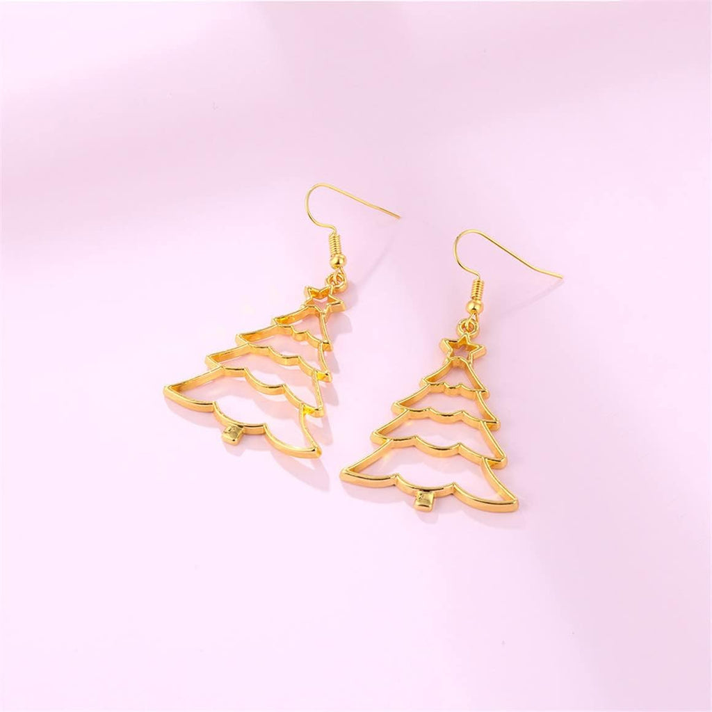4 Pairs Abstract Gold Fun Statement Elk Christmas Tree Santa Bell Shaped Earrings Geometric Hollow Out Face Body Ethnic Dangle Stud Earrings - QIAO Crystal我的商店QIAO Crystal