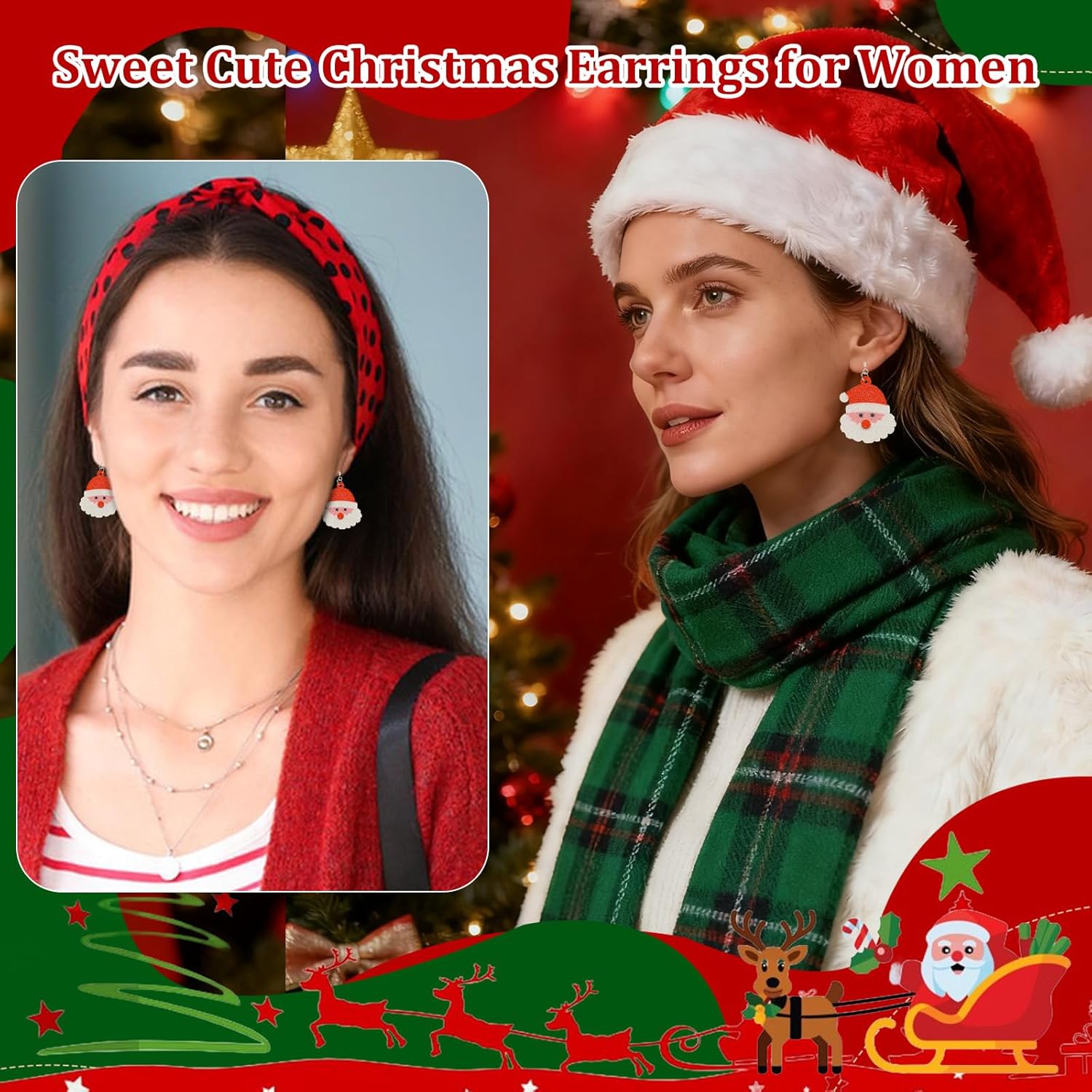 4 Pairs Christmas Earrings for Women, Cute Christmas Dangle Earrings Party Jewelry Gifts - QIAO Crystal我的商店QIAO Crystal