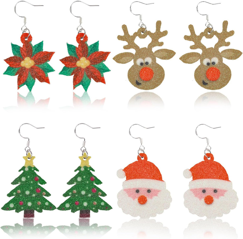4 Pairs Christmas Earrings for Women, Cute Christmas Dangle Earrings Party Jewelry Gifts - QIAO Crystal我的商店QIAO Crystal