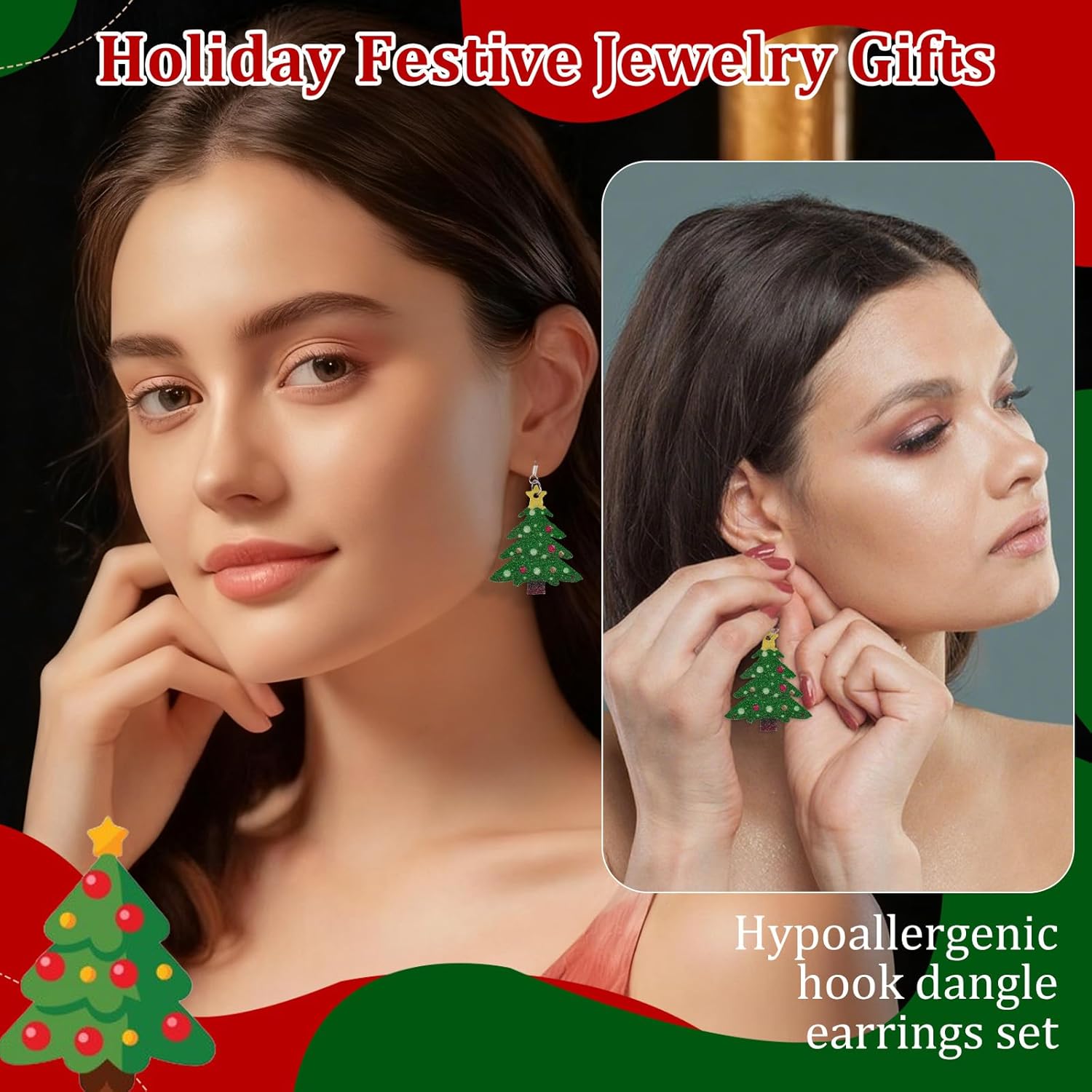 4 Pairs Christmas Earrings for Women, Cute Christmas Dangle Earrings Party Jewelry Gifts - QIAO Crystal我的商店QIAO Crystal