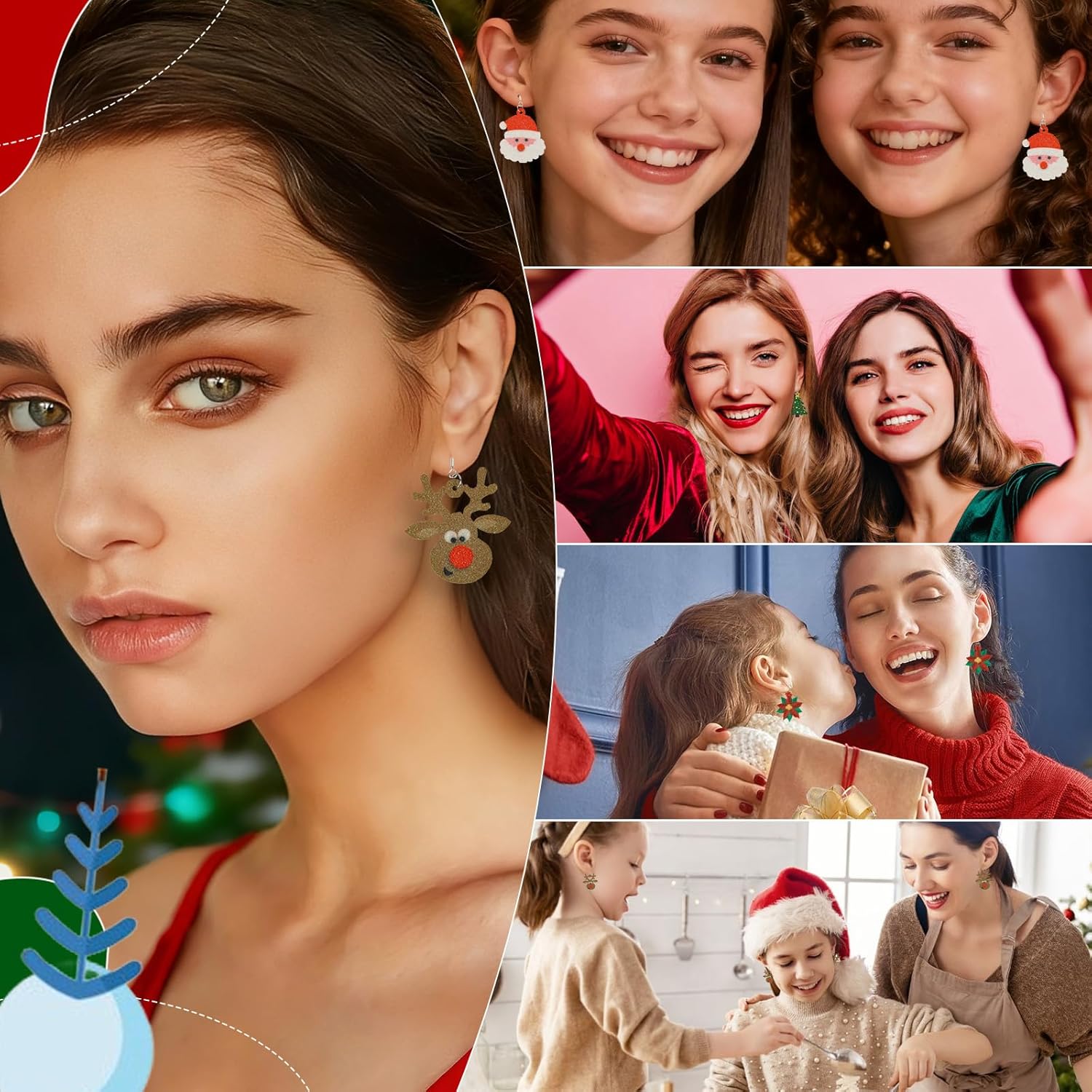 4 Pairs Christmas Earrings for Women, Cute Christmas Dangle Earrings Party Jewelry Gifts - QIAO Crystal我的商店QIAO Crystal