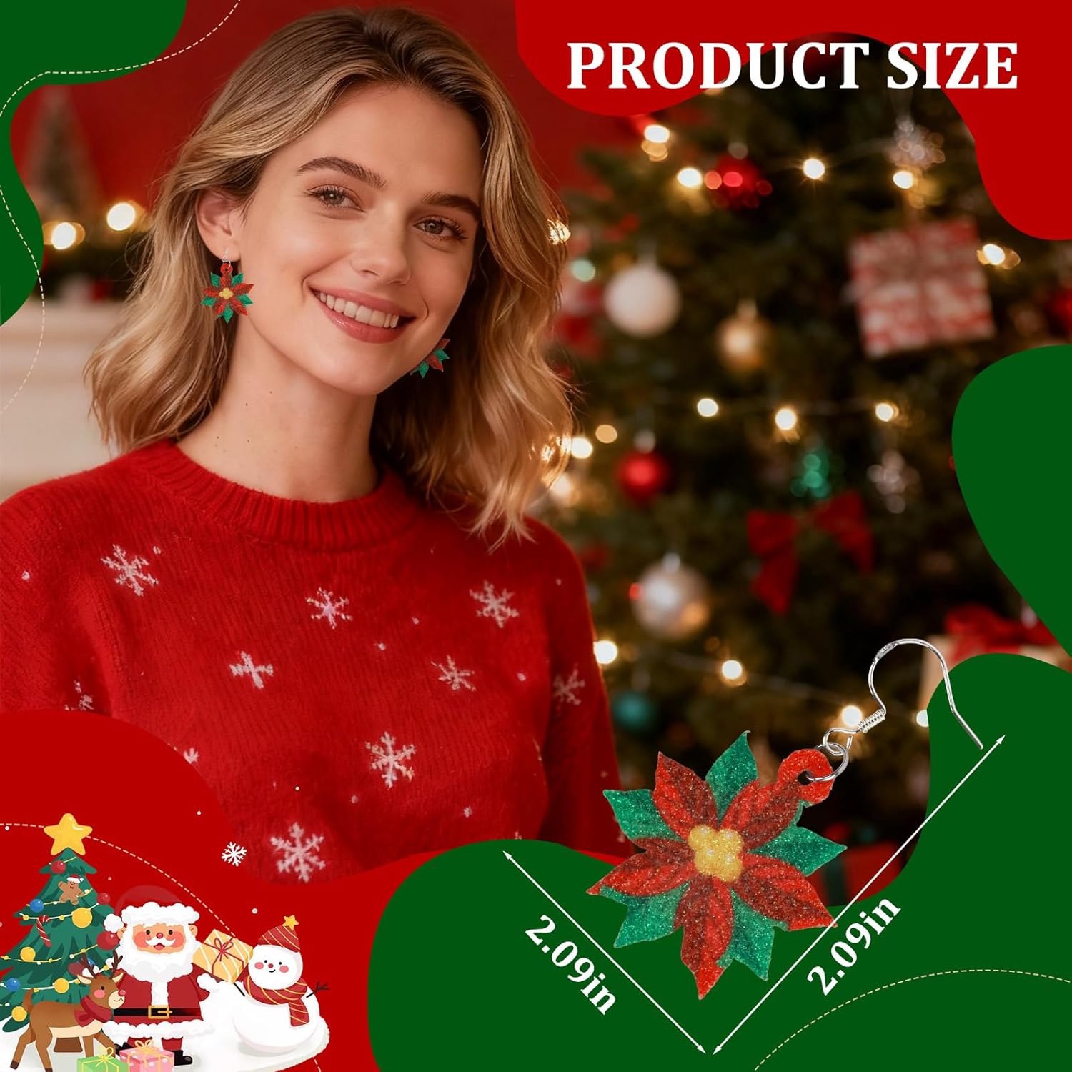 4 Pairs Christmas Earrings for Women, Cute Christmas Dangle Earrings Party Jewelry Gifts - QIAO Crystal我的商店QIAO Crystal